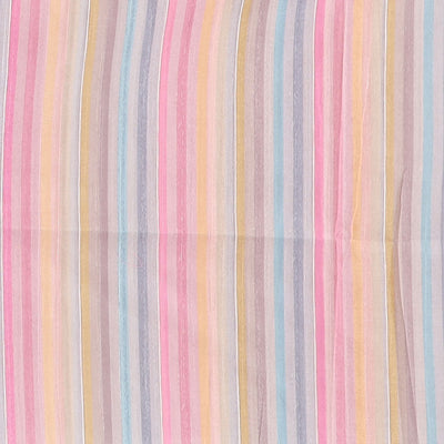 Purple semi-banaras tussar saree with contrast striped border & multi-colored striped pallu