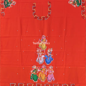 Orange Nartaki Pattachitra Art Kurti Cotton Dress Material