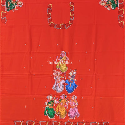 Orange Nartaki Pattachitra Art Kurti Cotton Dress Material