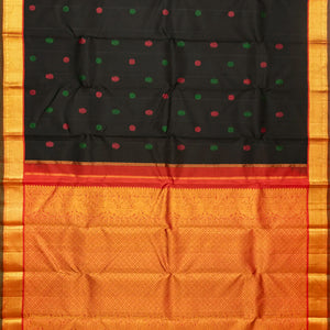 Black Handloom Kanchipuram Silk Saree With Gandaberunda Buttas
