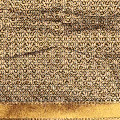 Brown buttas art silk half saree with contrast zari border, argyle pattern blouse & buttas with zari border dhavani