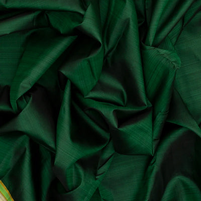 Bottle Green Handloom Kanchipuram Silk Saree With Blue Border