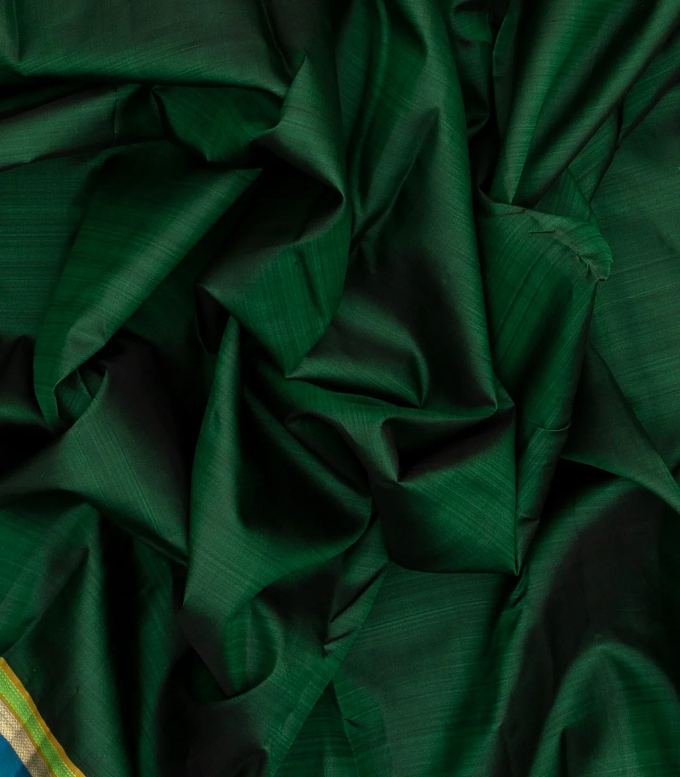 Bottle Green Handloom Kanchipuram Silk Saree With Blue Border