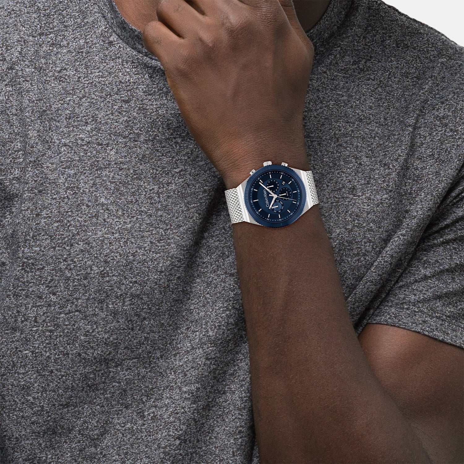 Ck Fearless Men Quartz Blue Dial Chronograph Mesh Watch 25200305