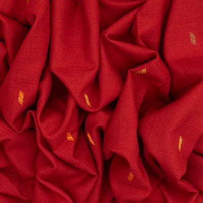 Red Handloom Bhujodi Cotton Saree With Square Buttas