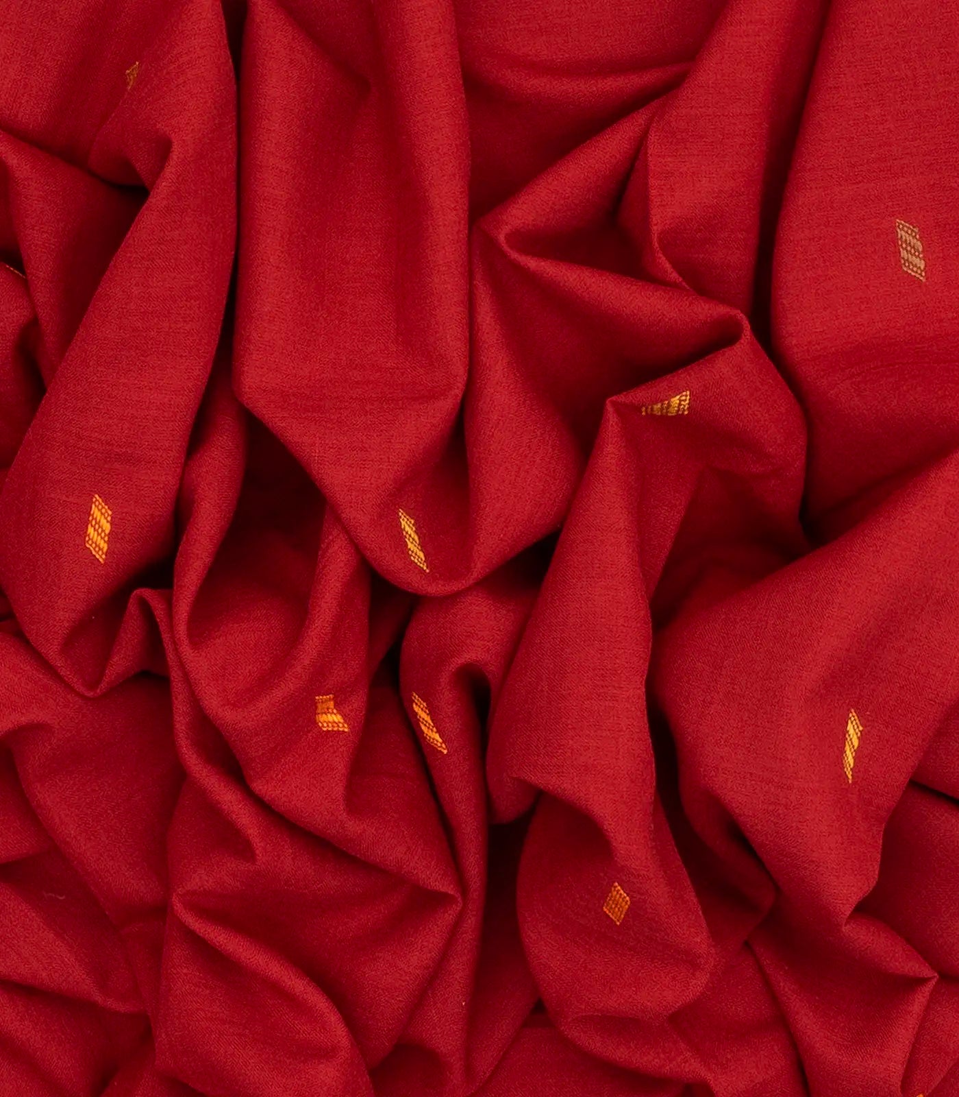 Red Handloom Bhujodi Cotton Saree With Square Buttas
