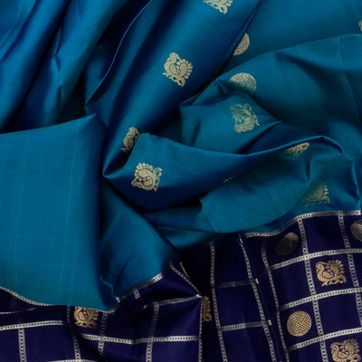 Blue Handloom Soft Silk Saree With Annam Buttas