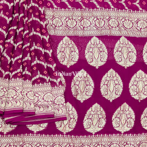 Magenta Georgette Banarasi Bandhani Silk Saree