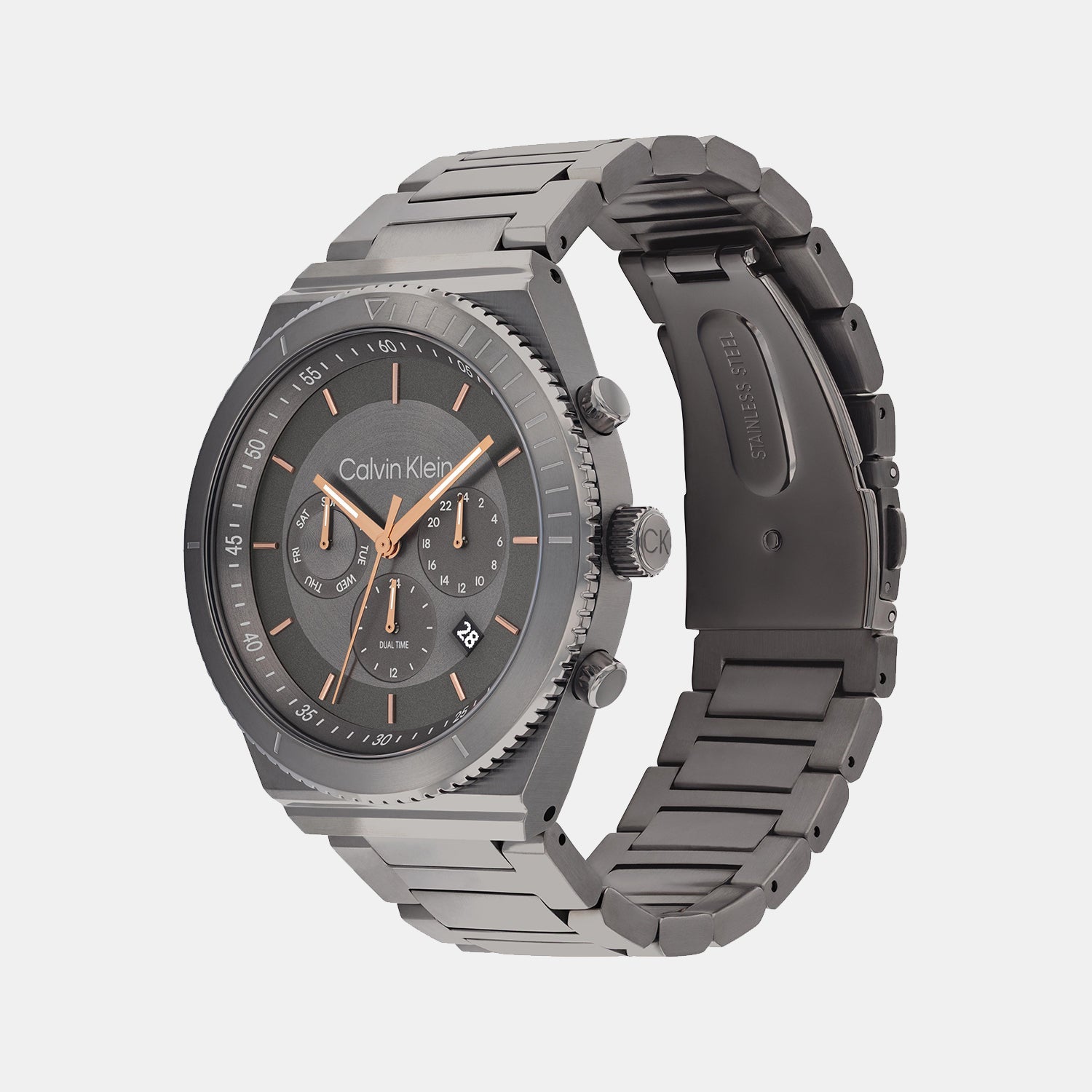 Ck Fearless Men Quartz Grey Dial Chronograph Stainless Steel Watch 25200304