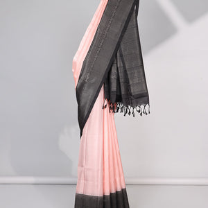Pink Mayur soft silk saree with contrast zari design border & argyle pattern pallu