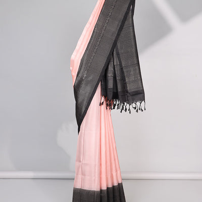 Pink Mayur soft silk saree with contrast zari design border & argyle pattern pallu