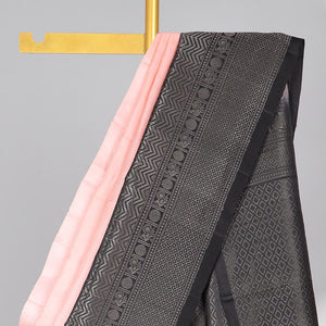 Pink Mayur soft silk saree with contrast zari design border & argyle pattern pallu