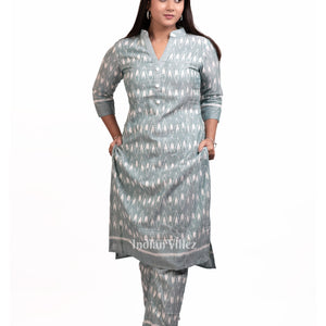 Sage Green Odisha Ikat Designer Cotton Kurti  Set for Women