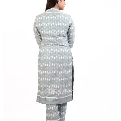 Sage Green Odisha Ikat Designer Cotton Kurti  Set for Women