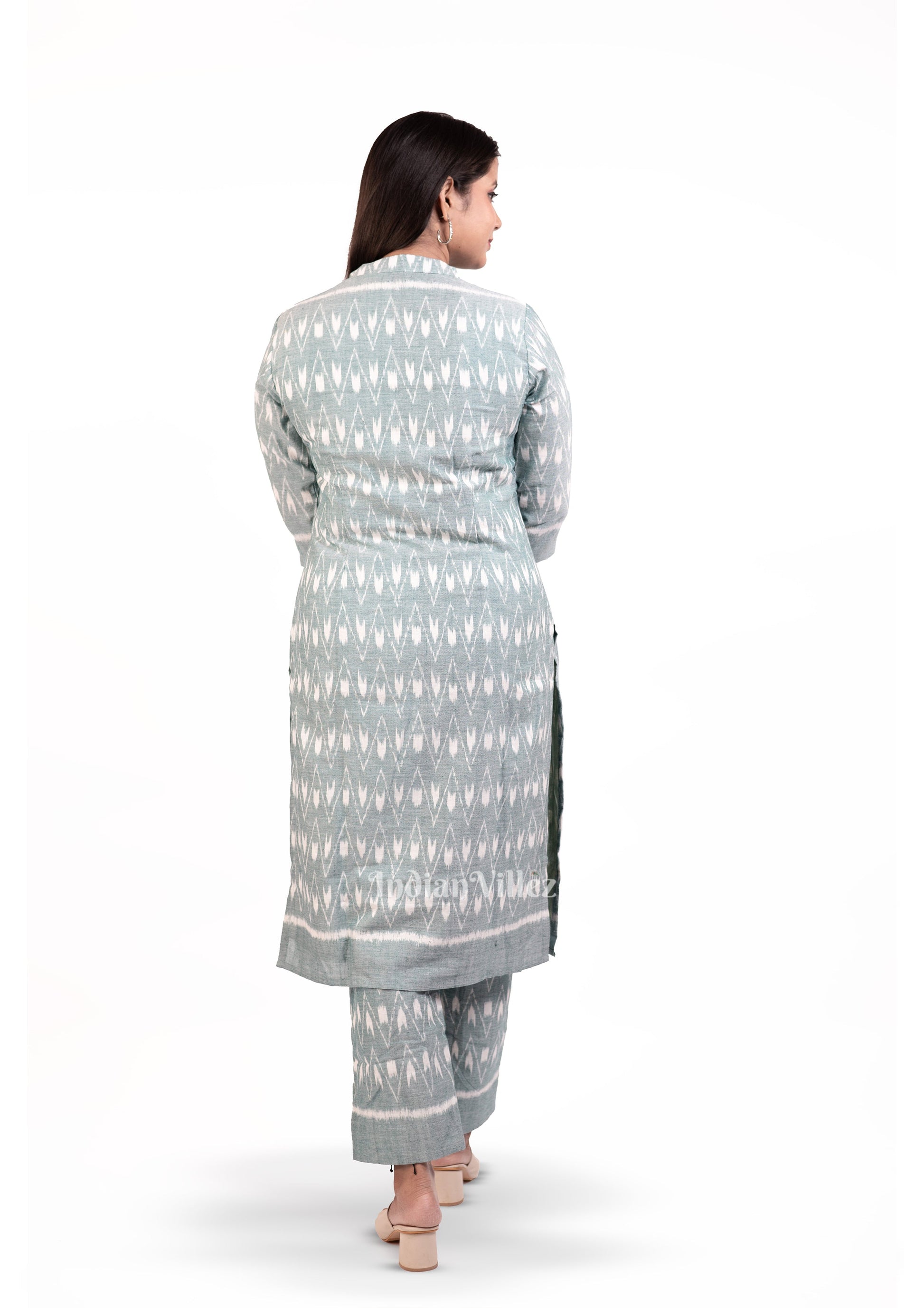 Sage Green Odisha Ikat Designer Cotton Kurti  Set for Women