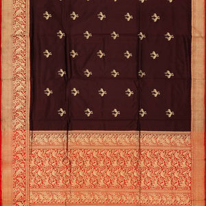 Maroon Handloom Banarasi Silk Saree With Bird Buttas