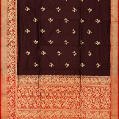 Maroon Handloom Banarasi Silk Saree With Bird Buttas