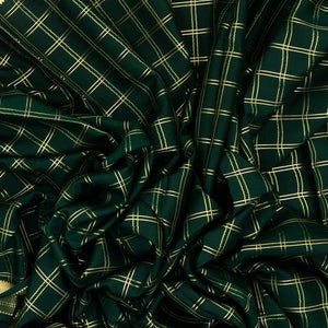 Bottle Green Mysore Crepe Silk Saree With Checks