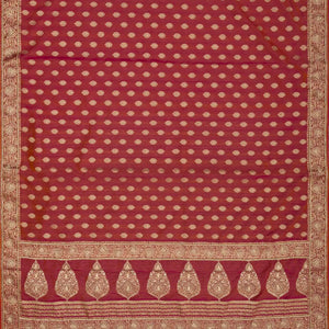 Purple And Mustard Woven Banarasi Khadi Georgette Saree With Floral Motifs