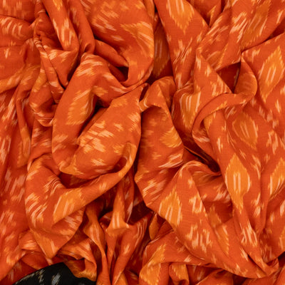 Orange Handwoven Orissa Cotton Saree With Tie & Dye Floral Motifs