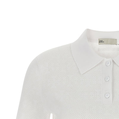 Tory Burch Pointelle Viscose Polo Shirt