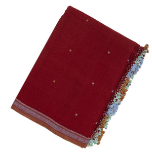 Crimson Handloom Bhujodi Cotton Saree With Cross Buttas