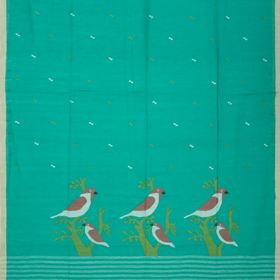 Aquamarine Handloom Bengal Cotton Saree With Buttas