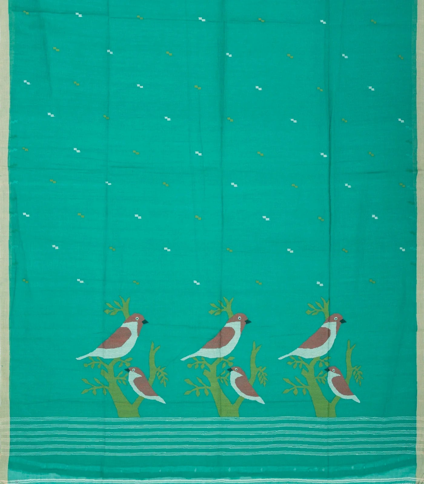 Aquamarine Handloom Bengal Cotton Saree With Buttas