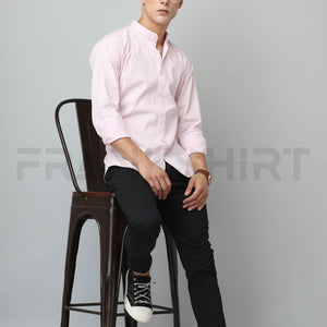 Frankshirt Chinese Collar Light Pink Tailored Fit Cotton Casual Shirt for Man
