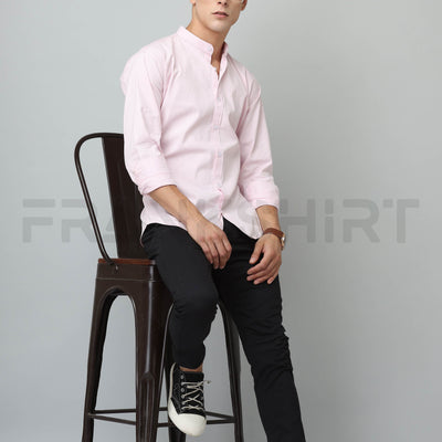 Frankshirt Chinese Collar Light Pink Tailored Fit Cotton Casual Shirt for Man