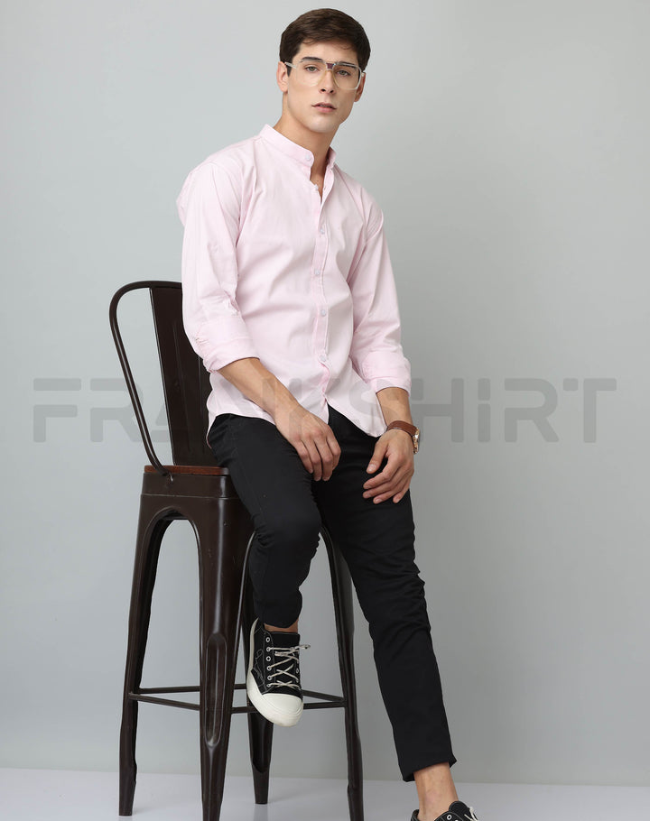 Frankshirt Chinese Collar Light Pink Tailored Fit Cotton Casual Shirt for Man