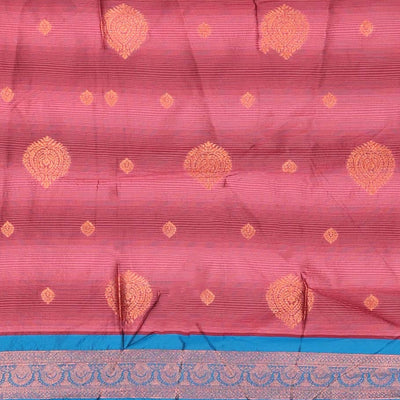 Maroon banaras half-saree with zari buttas, contrast zari butta blouse, big traditional zari border & intricate dhavani