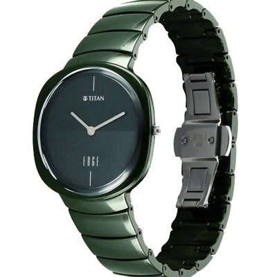 Titan Squircle Camo Quartz Analog Green Dial Ceramic Strap Watch For Unisex 38mm 1841QC05