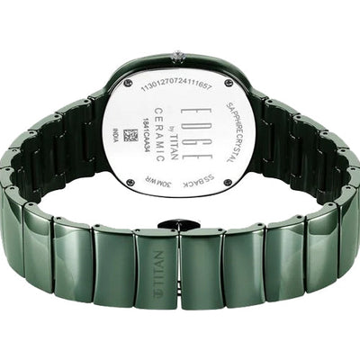 Titan Squircle Camo Quartz Analog Green Dial Ceramic Strap Watch For Unisex 38mm 1841QC05