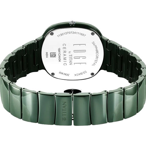 Titan Squircle Camo Quartz Analog Green Dial Ceramic Strap Watch For Unisex 38mm 1841QC05