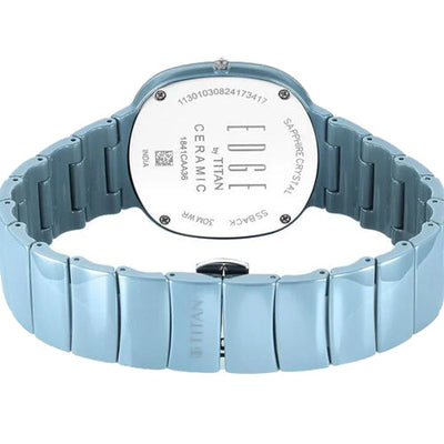 Titan Squircle Camo Quartz Analog Blue Dial Ceramic Strap Watch For Unisex 38mm 1841QC07