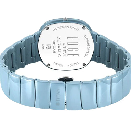 Titan Squircle Camo Quartz Analog Blue Dial Ceramic Strap Watch For Unisex 38mm 1841QC07