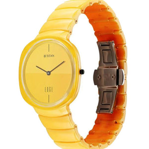 Titan Squircle Camo Quartz Analog Yellow Dial Ceramic Strap Watch For Unisex 38mm 1841QC08