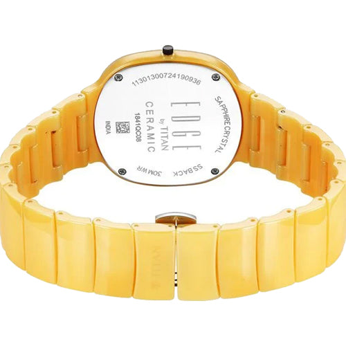 Titan Squircle Camo Quartz Analog Yellow Dial Ceramic Strap Watch For Unisex 38mm 1841QC08