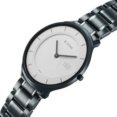 Titan Edge Murals Quartz Analog White Dial Blue Stainless Steel Strap Watch For Men 38mm 1843QM04