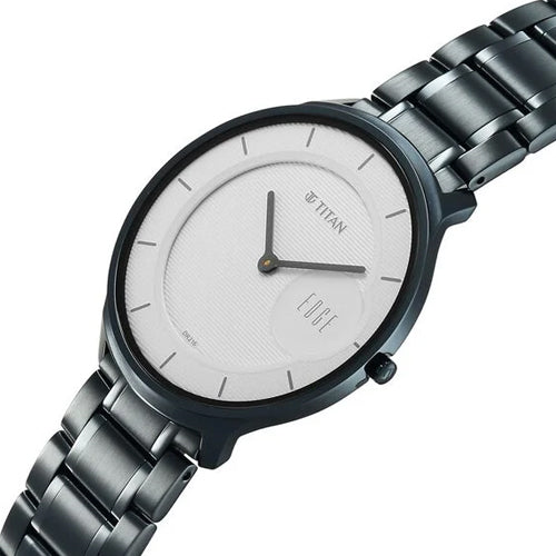 Titan Edge Murals Quartz Analog White Dial Blue Stainless Steel Strap Watch For Men 38mm 1843QM04