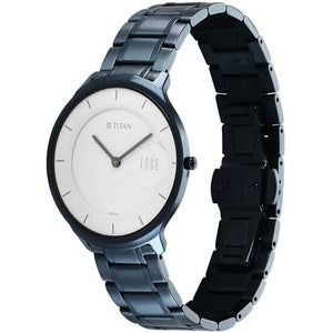 Titan Edge Murals Quartz Analog White Dial Blue Stainless Steel Strap Watch For Men 38mm 1843QM04