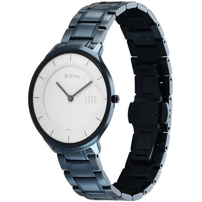 Titan Edge Murals Quartz Analog White Dial Blue Stainless Steel Strap Watch For Men 38mm 1843QM04