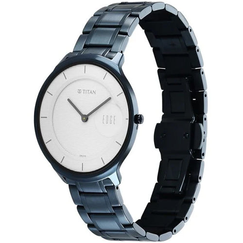Titan Edge Murals Quartz Analog White Dial Blue Stainless Steel Strap Watch For Men 38mm 1843QM04