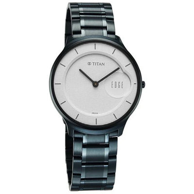 Titan Edge Murals Quartz Analog White Dial Blue Stainless Steel Strap Watch For Men 38mm 1843QM04