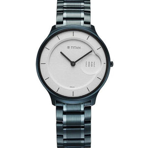 Titan Edge Murals Quartz Analog White Dial Blue Stainless Steel Strap Watch For Men 38mm 1843QM04
