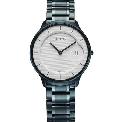 Titan Edge Murals Quartz Analog White Dial Blue Stainless Steel Strap Watch For Men 38mm 1843QM04