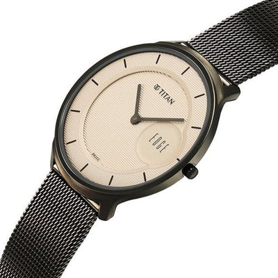 Titan Edge Murals Quartz Analog Pink Dial Grey Stainless Steel Strap Watch For Men 38mm 1843QM07