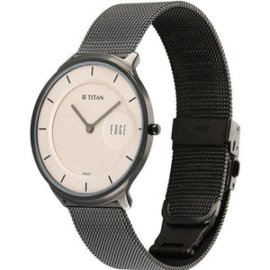 Titan Edge Murals Quartz Analog Pink Dial Grey Stainless Steel Strap Watch For Men 38mm 1843QM07
