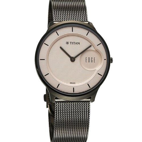 Titan Edge Murals Quartz Analog Pink Dial Grey Stainless Steel Strap Watch For Men 38mm 1843QM07